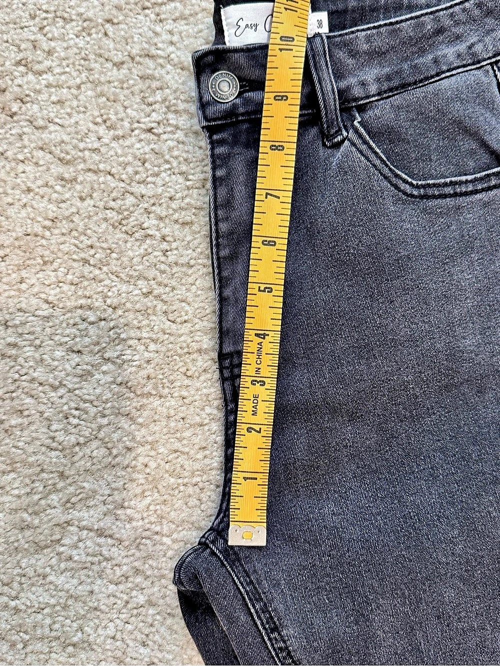 🔹 Easy Clothes Size 38 Charcoal Black High Rise Straight Leg Raw Hem Jeans - Picture 6 of 7